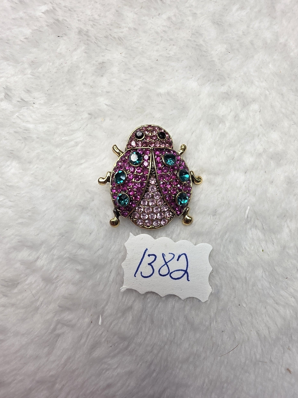 Crystal Beetle Brooch Pin - Pink and Teal Accent